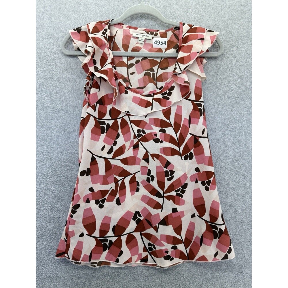 Banana Republic Women's Blouse Sleeveless Flutter Neck Size XS Leaves Foilage